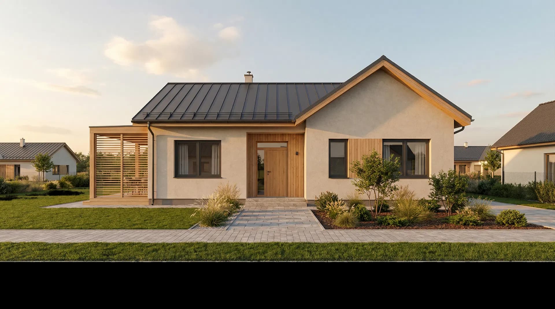 Render eksterijera — moderna porodična kuća, ulična perspektiva