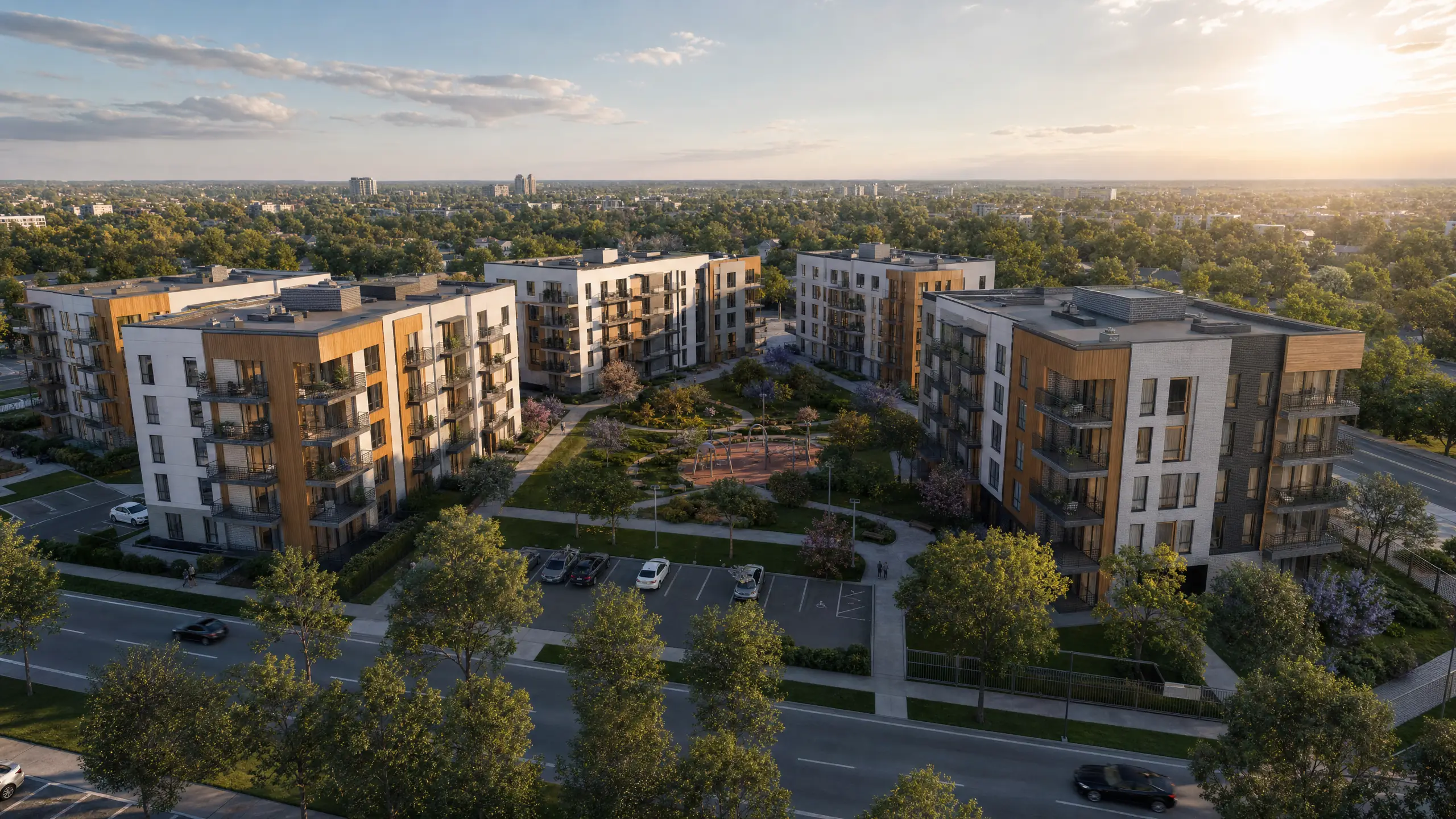 Frame iz 360 panorame stambenog kompleksa — okolni objekti i pristupna zona
