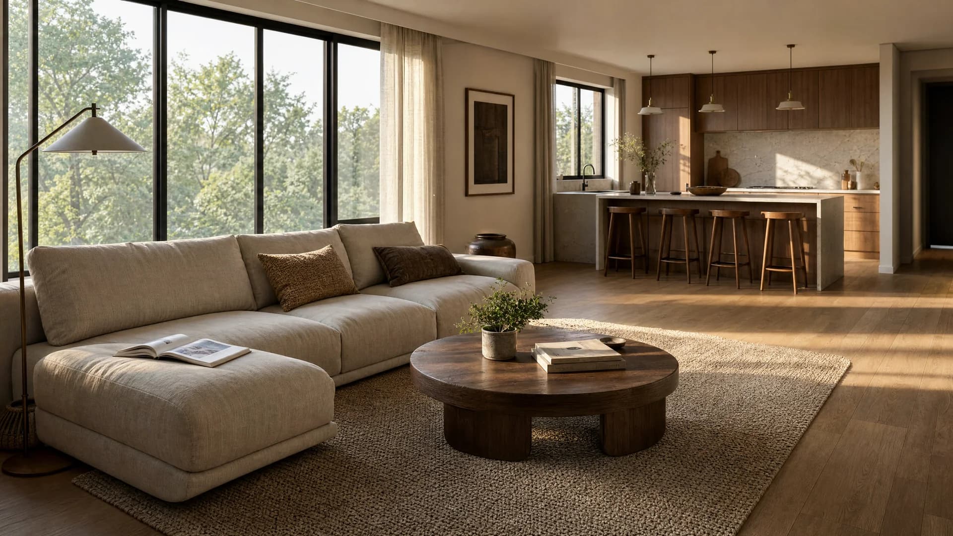 Dnevna soba sa kuhinjskim ostrvom — Elegant Render